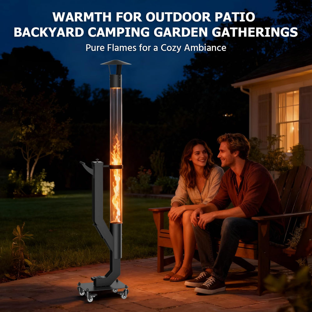 yoyomax spiral flame visible through glass tube delivering ambient warmth