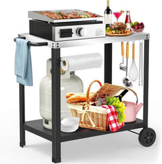 Yozoia front view with griddle on cart showing sturdy support and convenience
