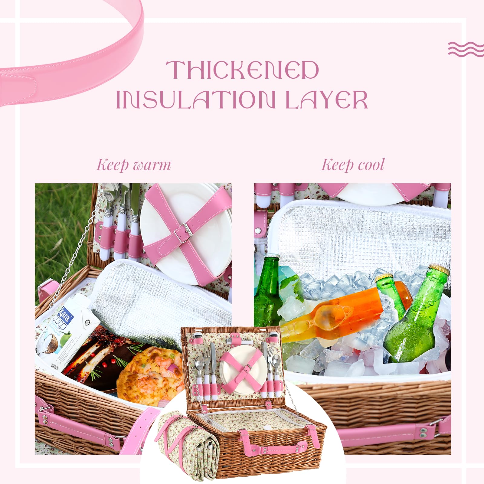 YPshuye basket in use on park lawn showing easy setup and attractive picnic presentation