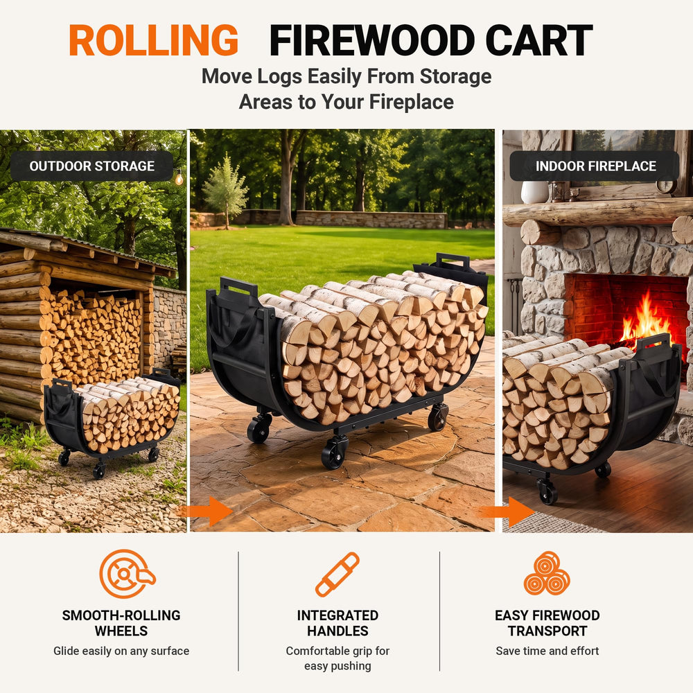 YQBRAO rolling cart in use transporting multiple logs to fireplace efficiently