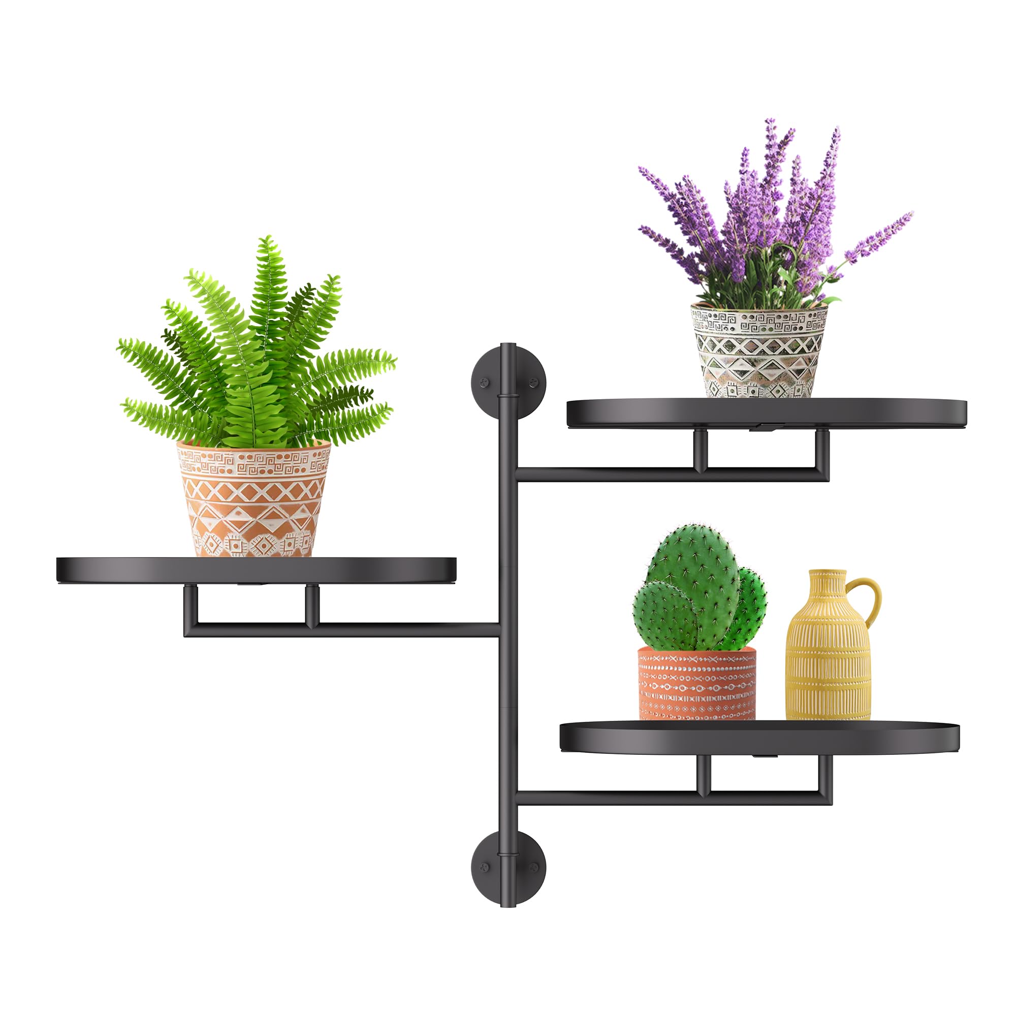 YQSLYSF front view of rotating plant stand showing modern black display benefit