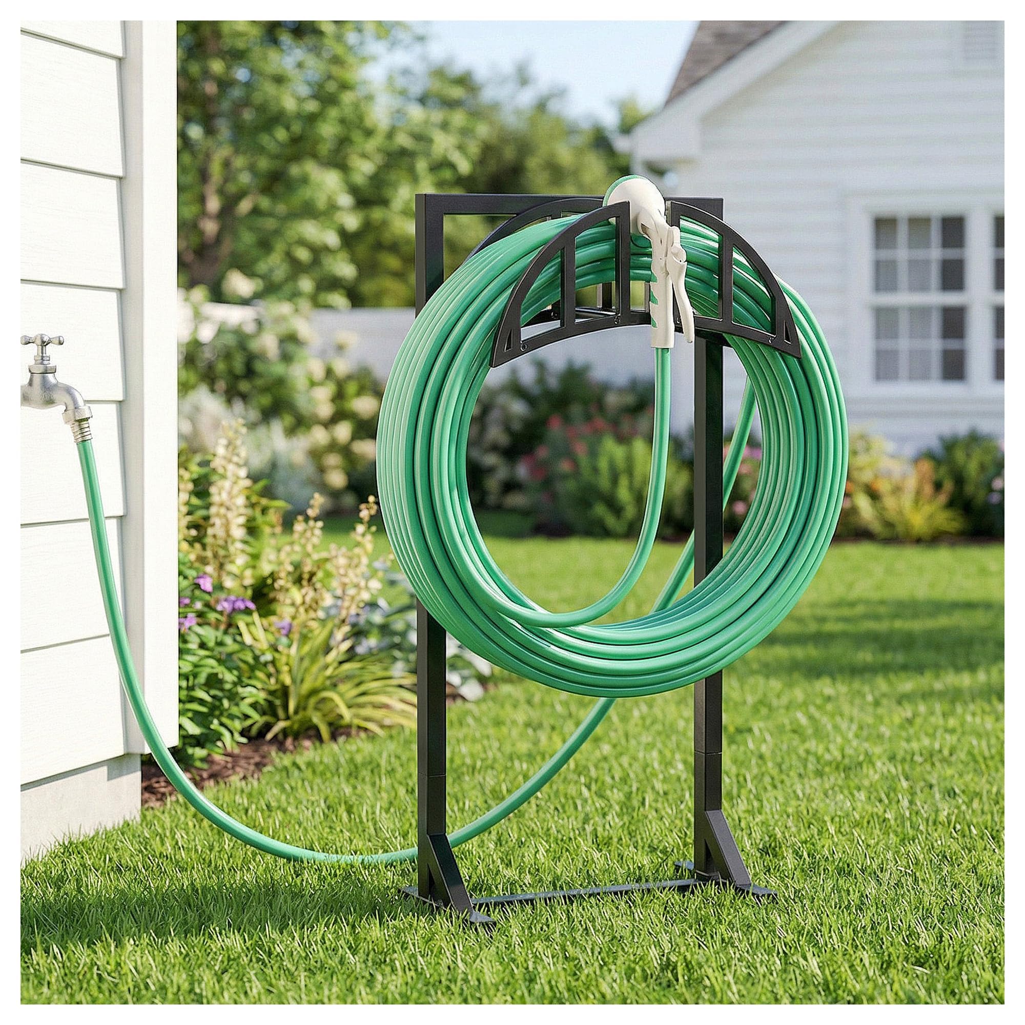YQSLYSF front view showing stable hose rack and clean yard benefit