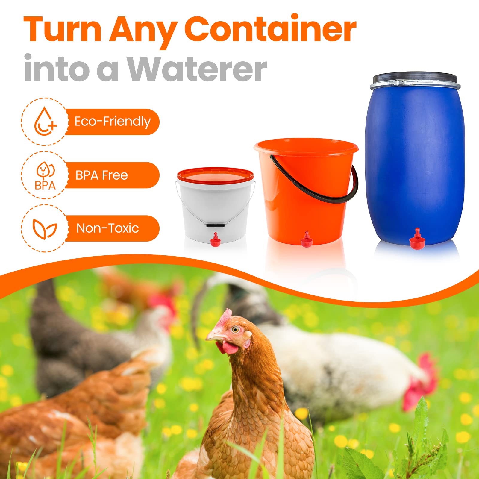 Yrangee cups installed in a bucket demonstrating easy DIY conversion benefit