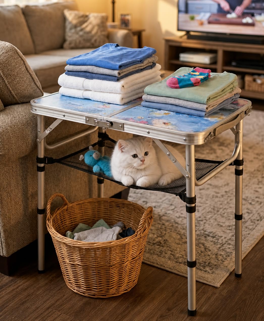 Yriuat beside chair showing scale for space planning and small-space suitability