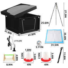 YRKUOEFD feeder and waterer set up inside brooder for easy feeding