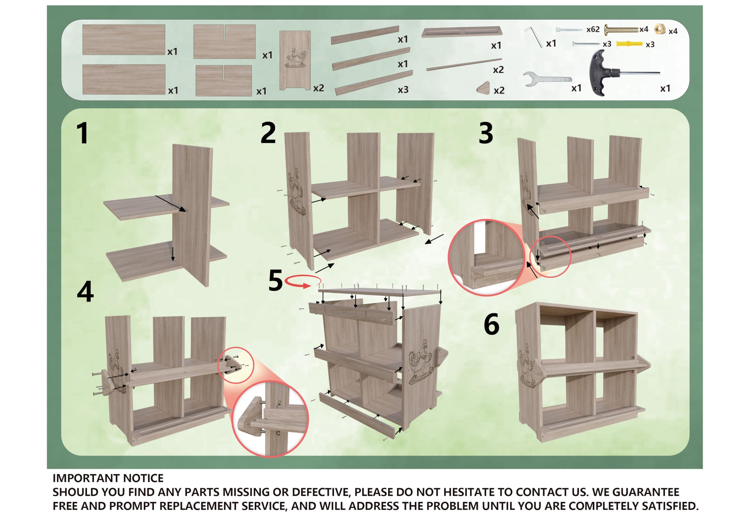 YRKUOEFD packaging and assembly hardware showing included screws and easy setup