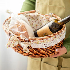 YRLSOTGE picnic basket filled with bread fruit and wine ready to carry