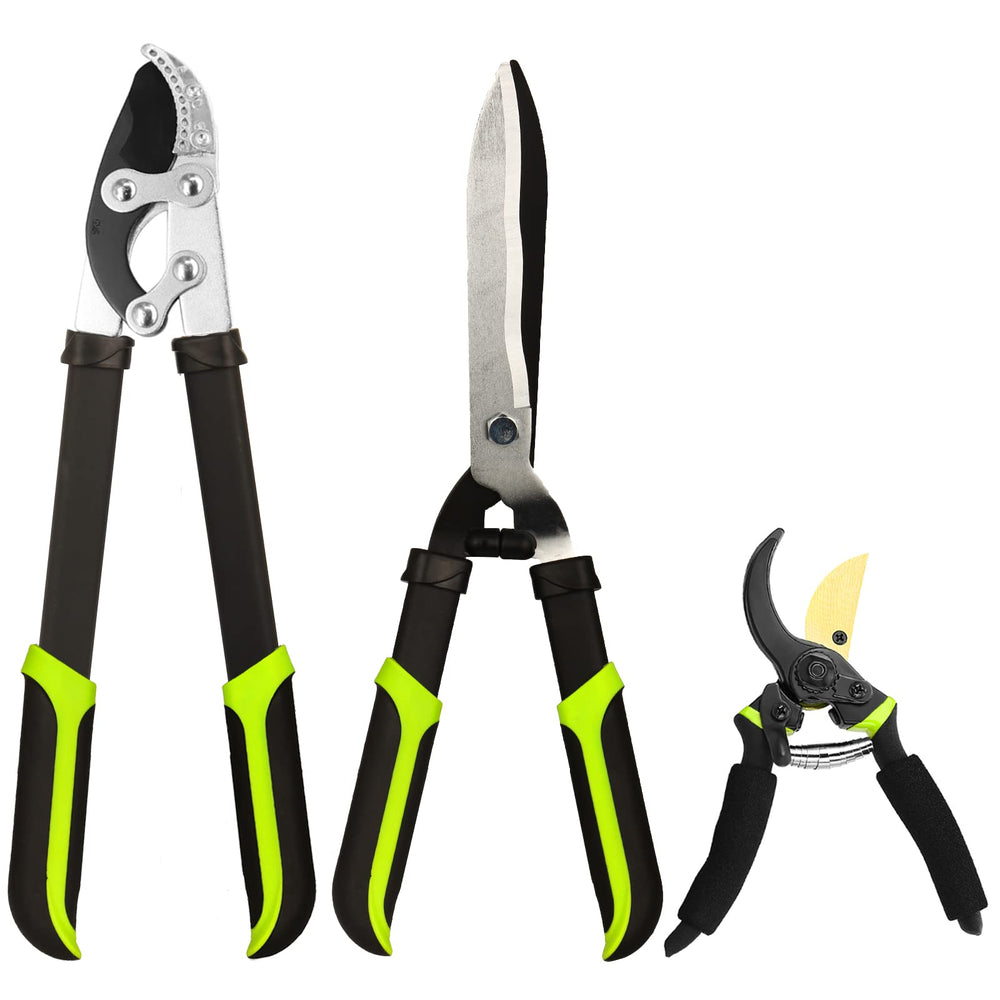YRTSH front view of 3-piece loppers hedge clippers and pruning shears kit showing complete set benefit