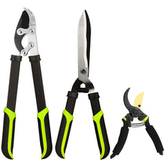 YRTSH front view of 3-piece loppers hedge clippers and pruning shears kit showing complete set benefit