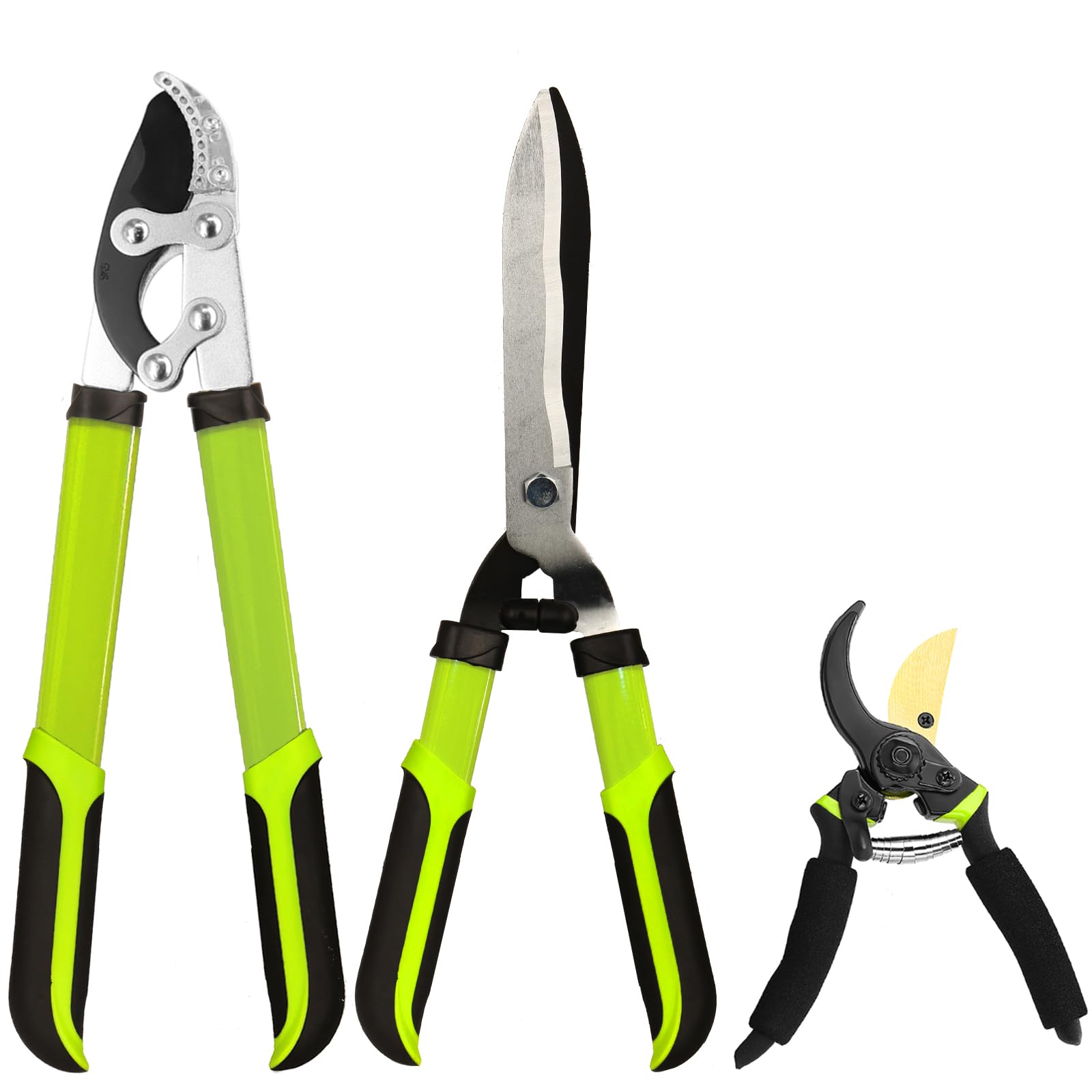 YRTSH front view of full three-piece garden tools set showing readiness and versatility