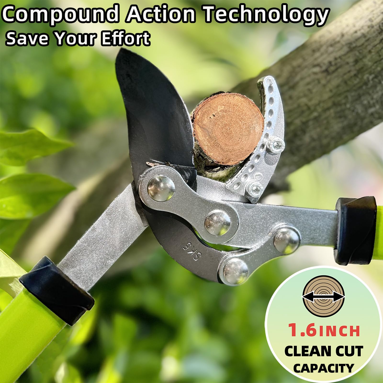 YRTSH hedge clipper compound joint close-up demonstrating boosted cutting power