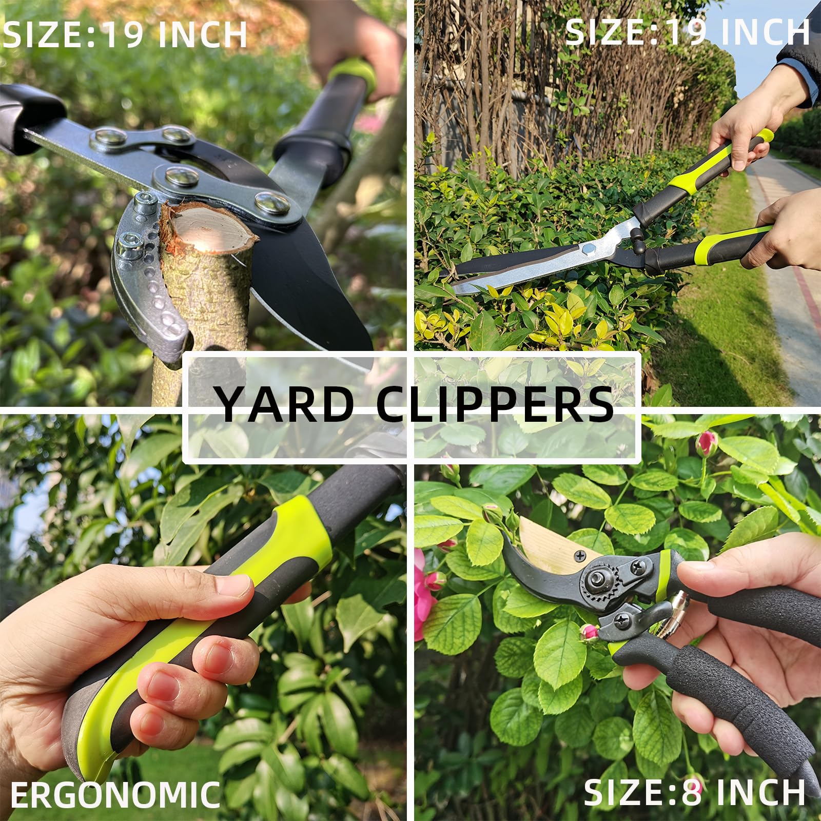 YRTSH hedge clippers in use shaping a shrub demonstrating fast, even trimming