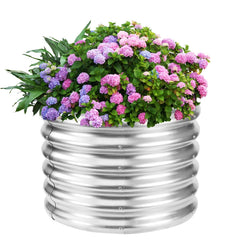 YSEJOMP front view of silver round raised bed showing durable finish and modern look