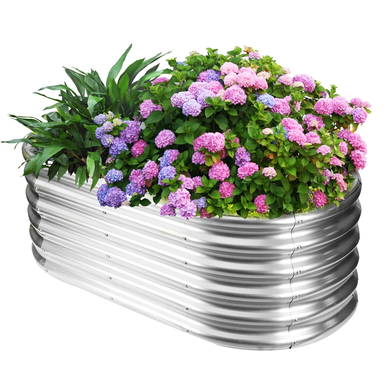 YSEJOMP front view of assembled raised bed showing silver finish and modern look
