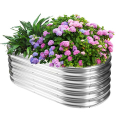YSEJOMP front view of assembled raised bed showing silver finish and modern look