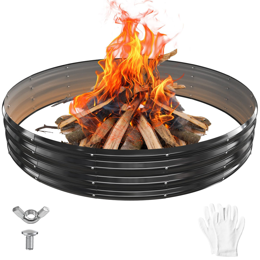YSEJOMP front view of black galvanized fire ring showing clean profile and durability