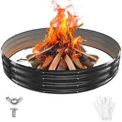 YSEJOMP front view of black galvanized fire ring showing clean profile and durability