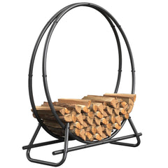 YSEJOMP front view of circle rack showing neat log storage and sturdy design