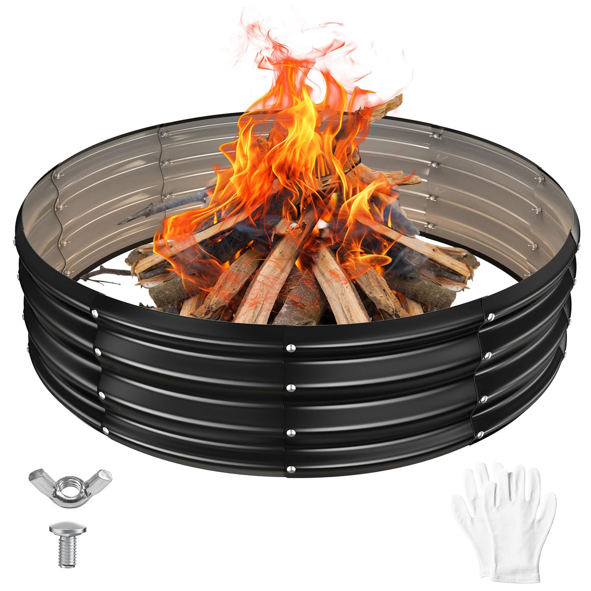 YSEJOMP front view of 48-inch black fire ring showing clean silhouette and containment benefit