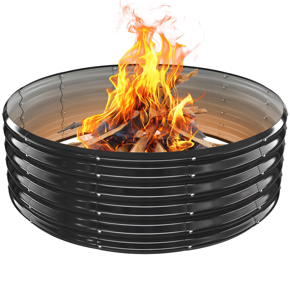 YSEJOMP front view of black galvanized fire ring showing clean modern look and durability