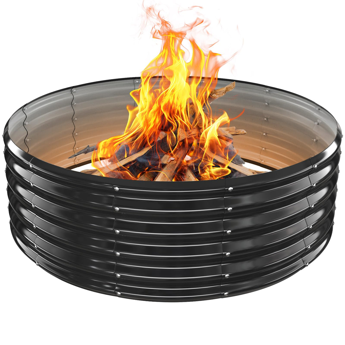 YSEJOMP front view of black galvanized fire ring showing clean modern look and durability