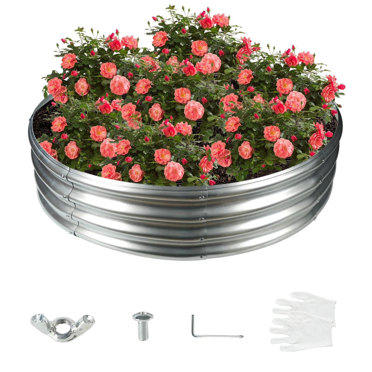 YSEJOMP front view of round raised bed showcasing compact footprint and modern finish