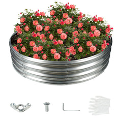 YSEJOMP front view of round raised bed showcasing compact footprint and modern finish
