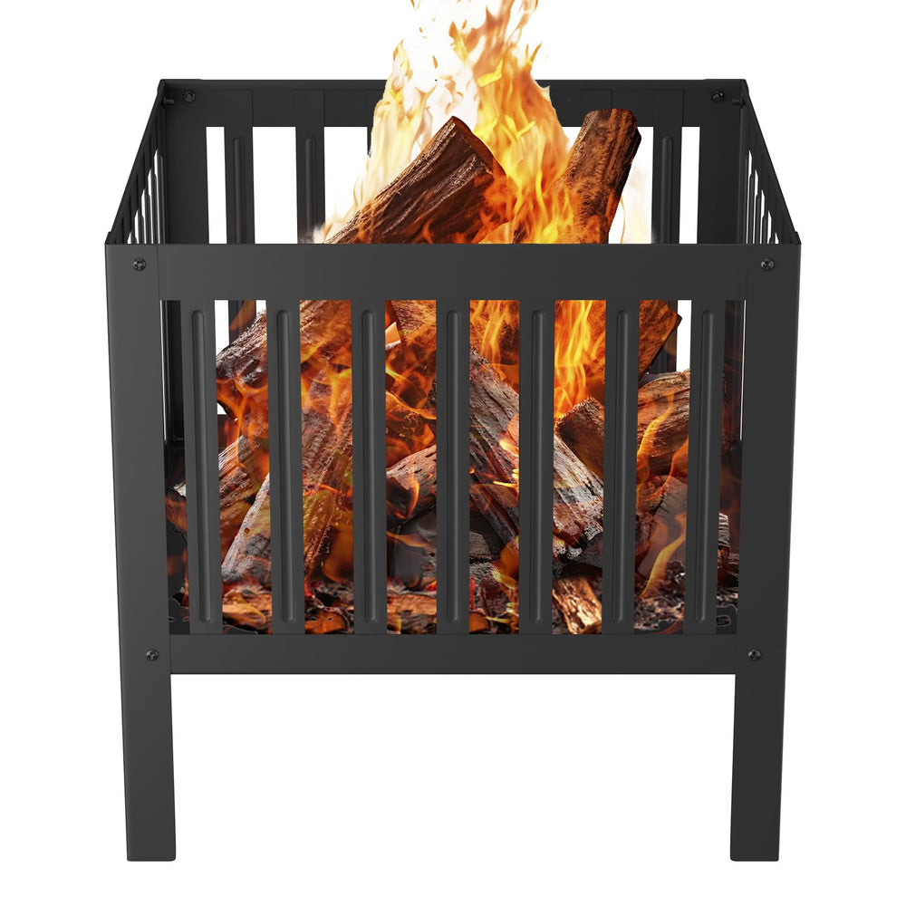 YSEJOMP front view of square fire pit showing compact design and portability