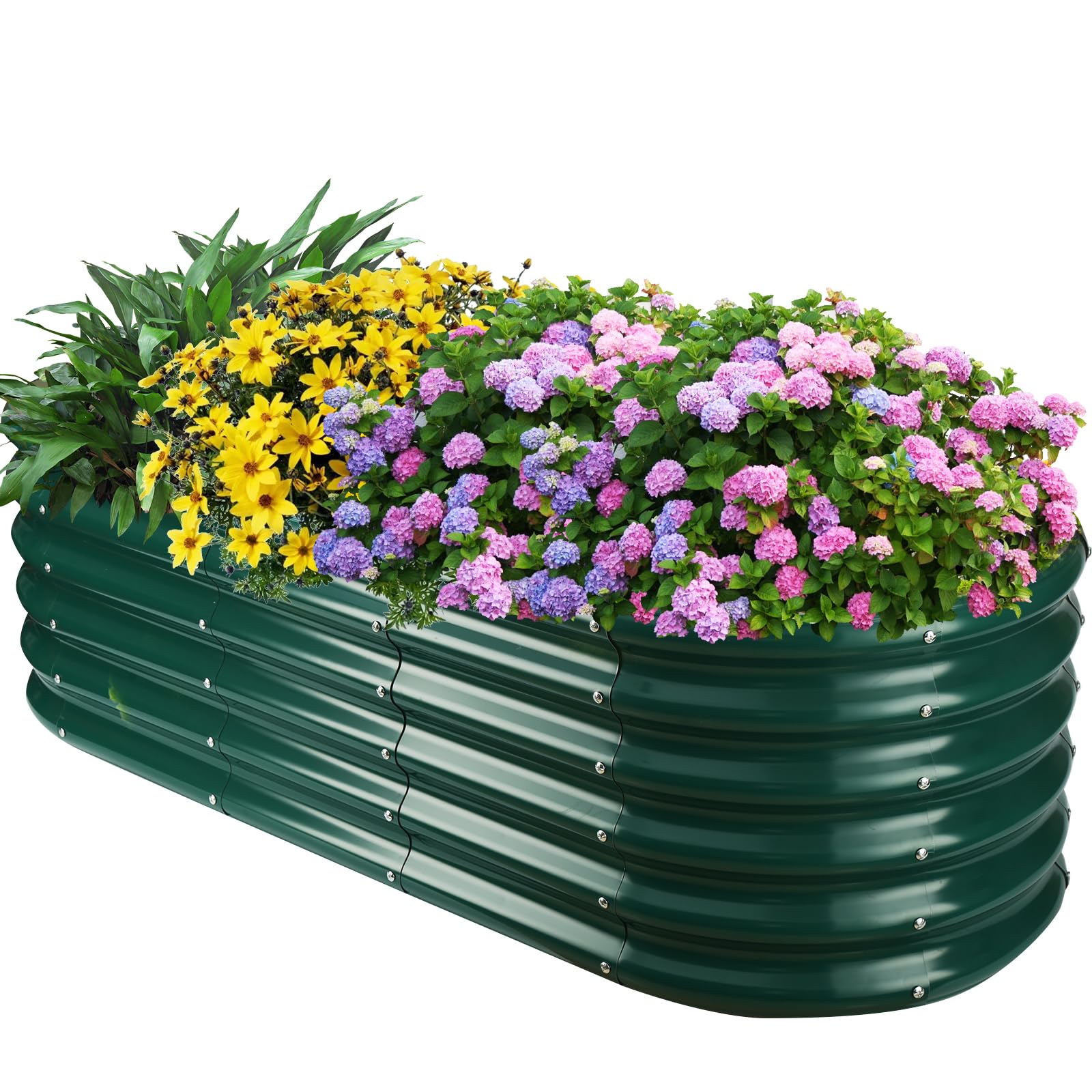 YSEJOMP front view of oval raised bed showing neat planting space and curb appeal