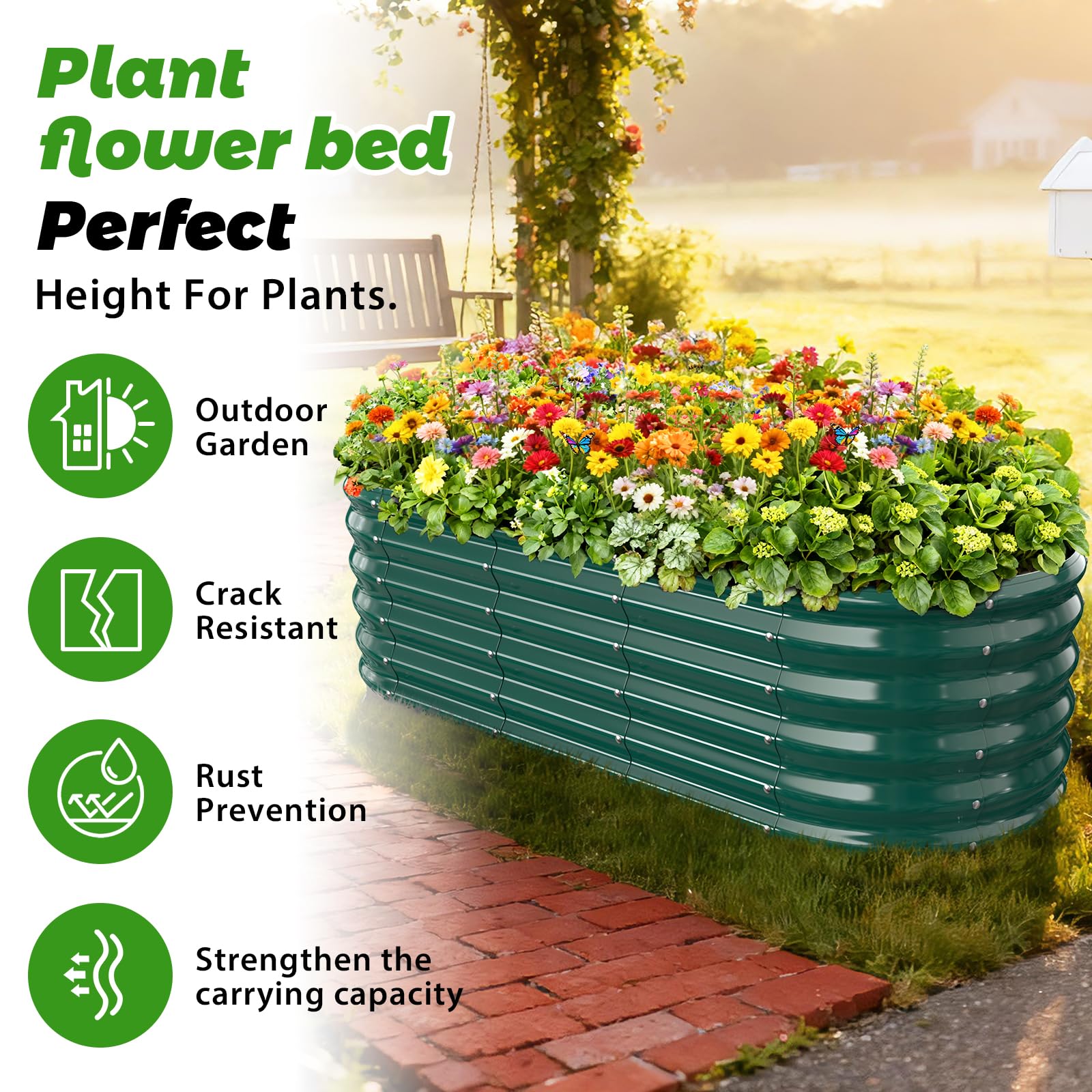 YSEJOMP side profile of metal raised bed demonstrating sturdy depth and shape