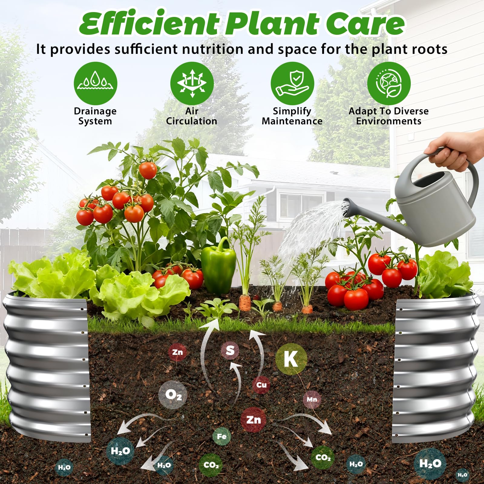 YSEJOMP raised bed planted with vegetables demonstrating productive use benefit