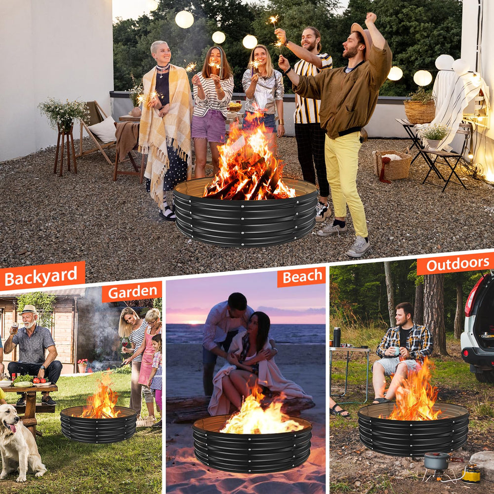 YSEJOMP fire ring with measuring tape showing 48-inch scale and appropriate capacity benefit