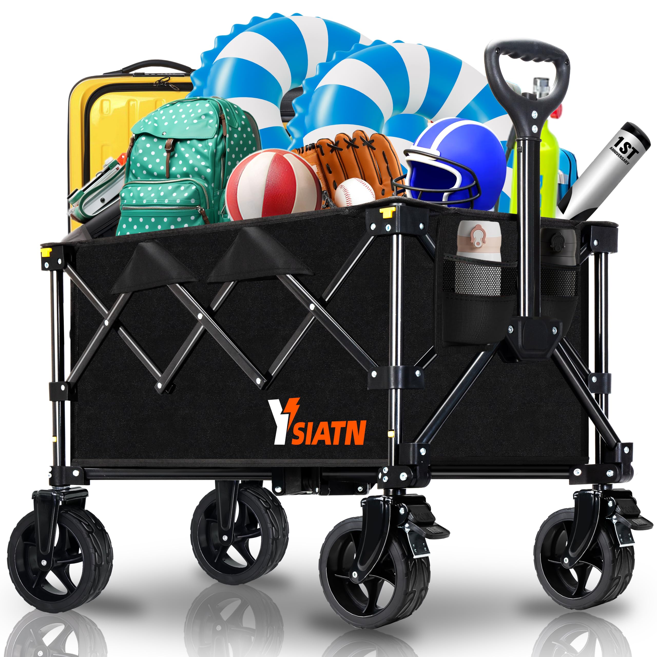 YSIATN wagon front view showing roomy 110L capacity and sturdy frame