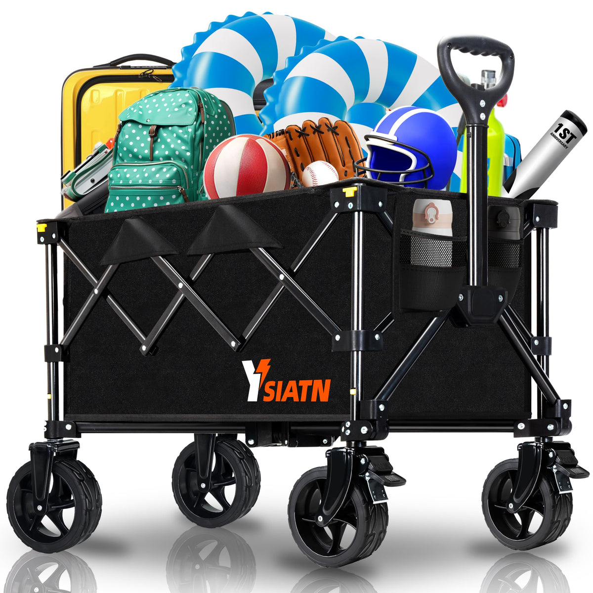 YSIATN wagon front view showing roomy 110L capacity and sturdy frame