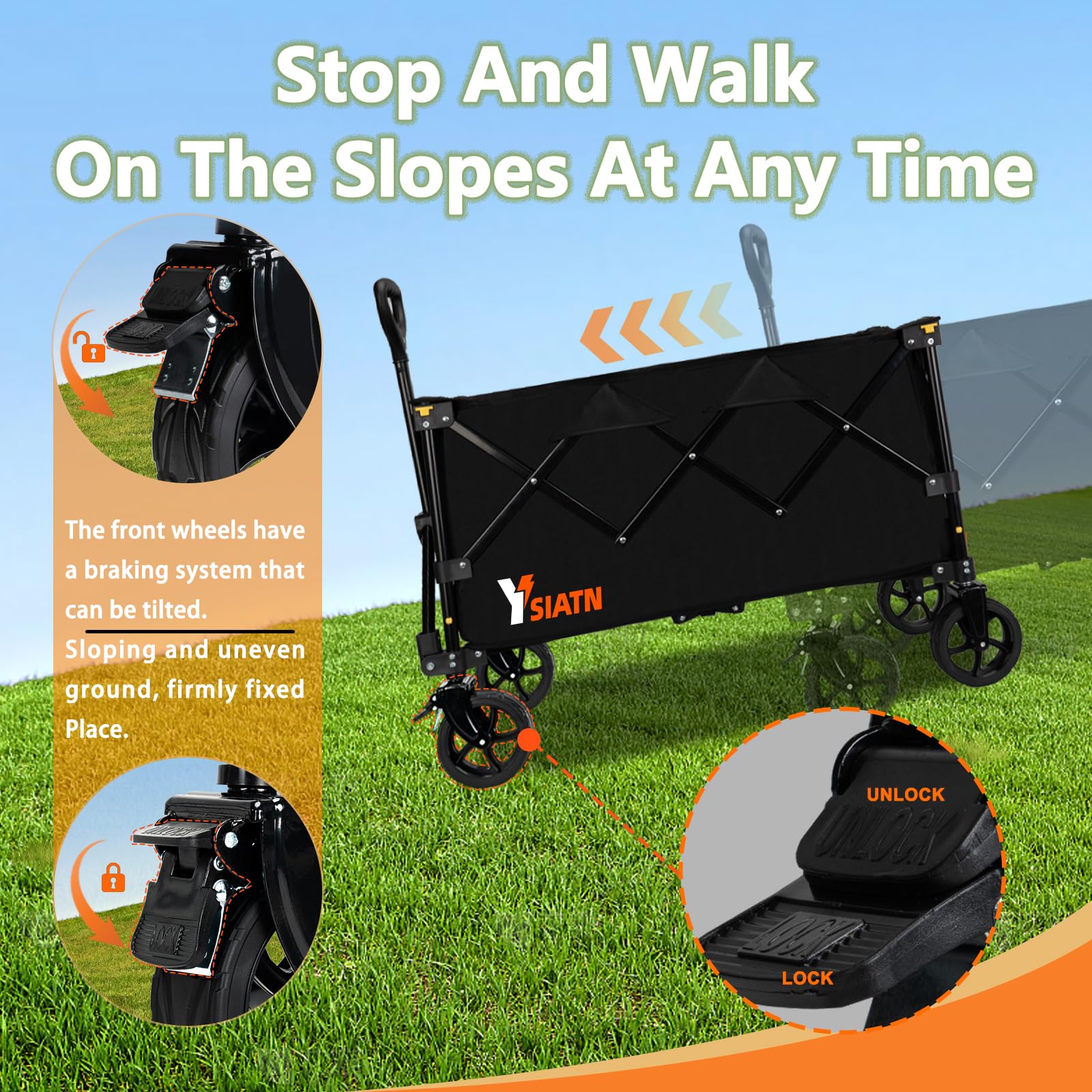 YSIATN wagon all-terrain wheel close-up for smoother quieter rolling