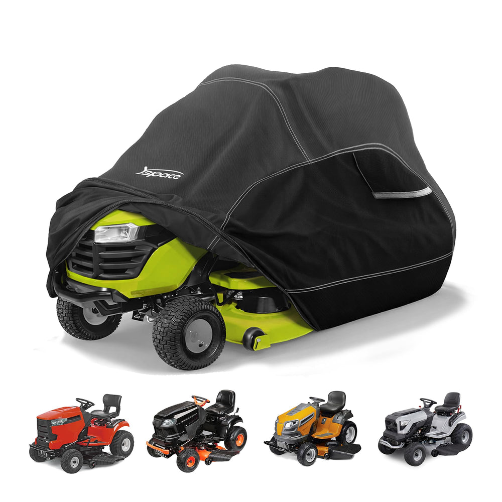 YSPACE front view showing full cover protecting mower, weather defense