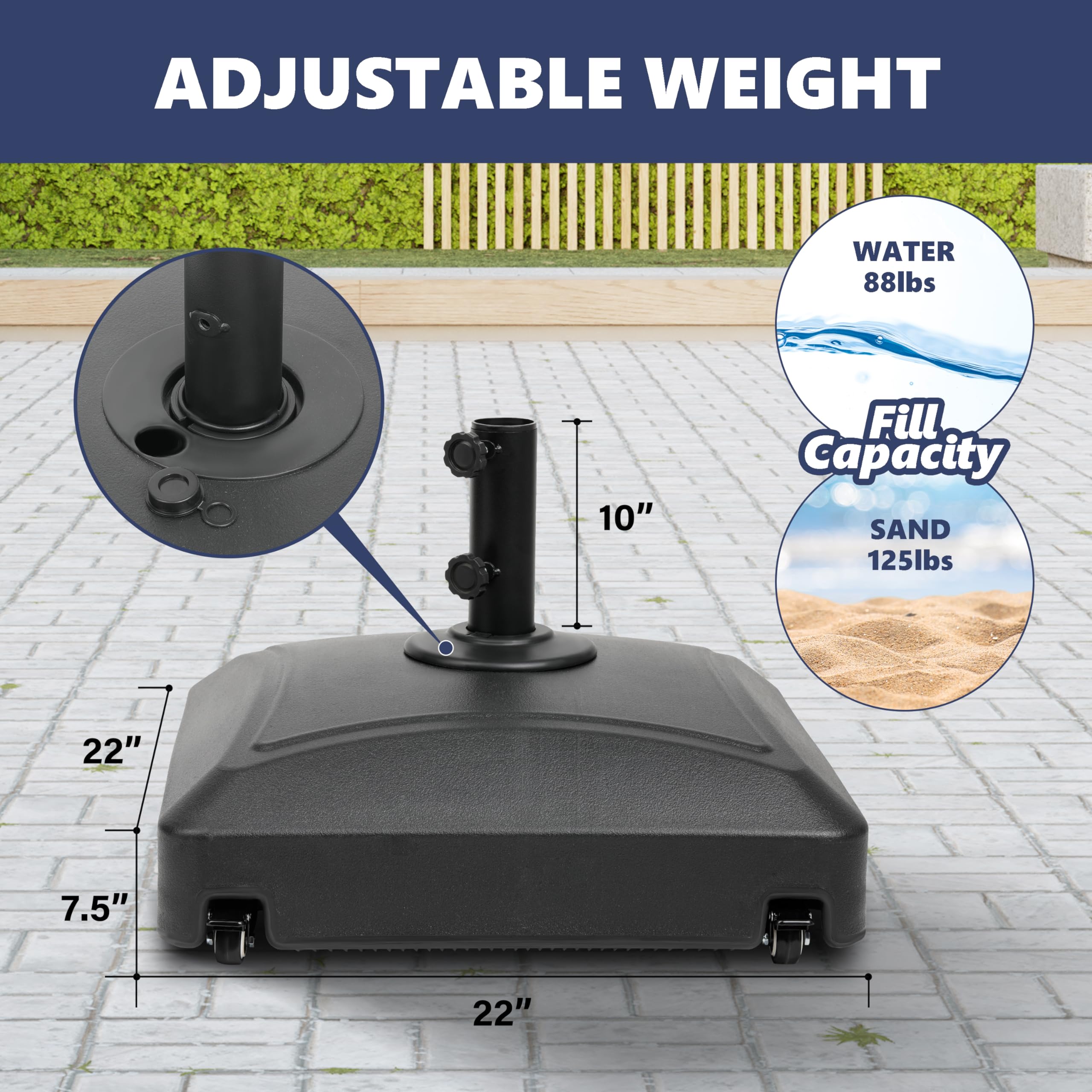 YSSOA fill port and cap detail for easy sand or water filling benefit
