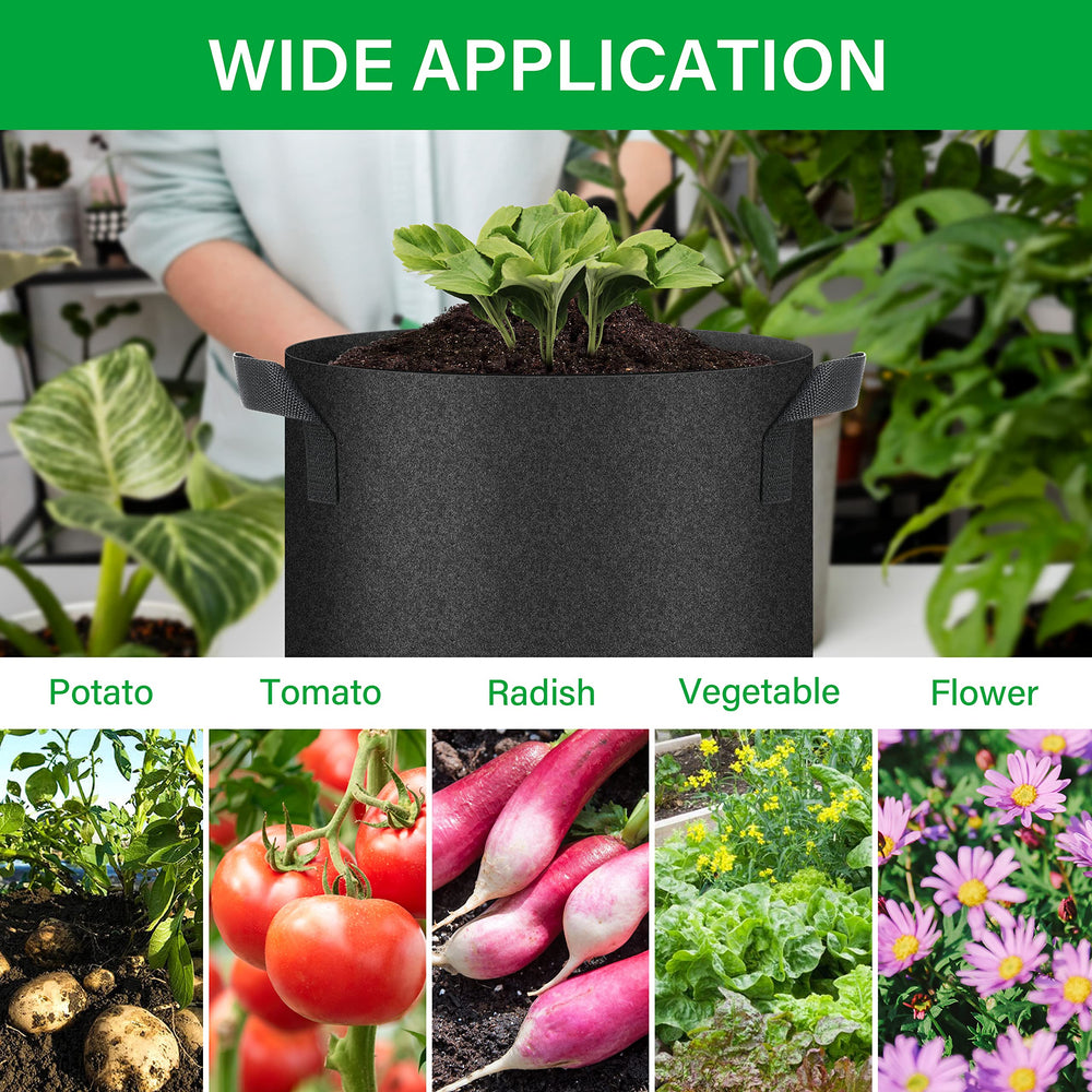 YSSOA folded grow bags stored compactly showing washable reusable convenience benefit