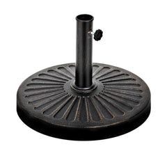 YSSOA front view of antiqued umbrella base showing stable bronze finish and elegance