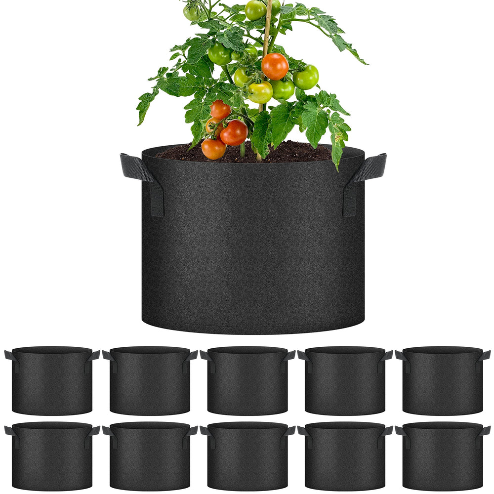 YSSOA front view of 10-pack grow bags shows durable planters and compact packaging benefit