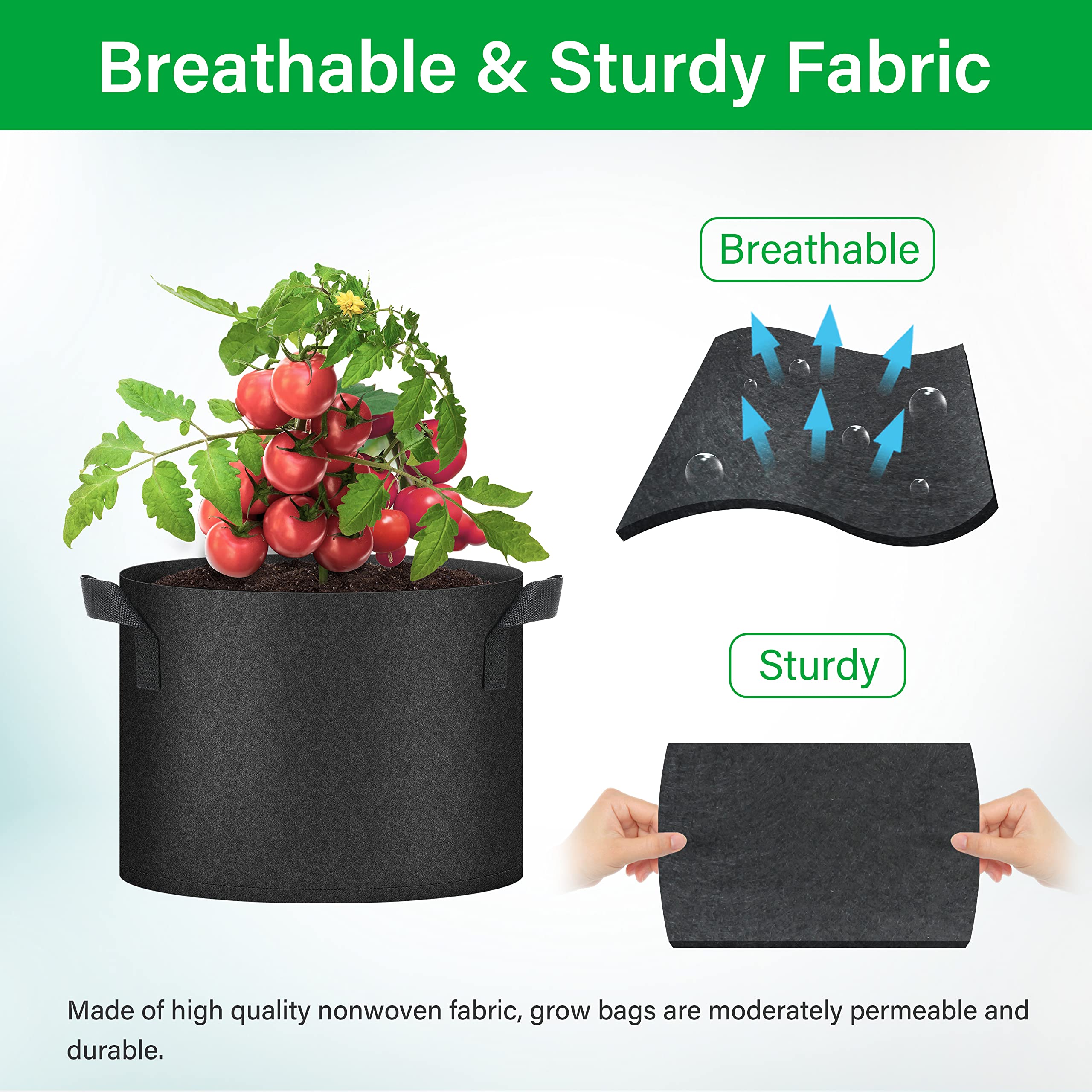 YSSOA grow bag beside ruler for size comparison shows 10-gallon capacity and scale benefit