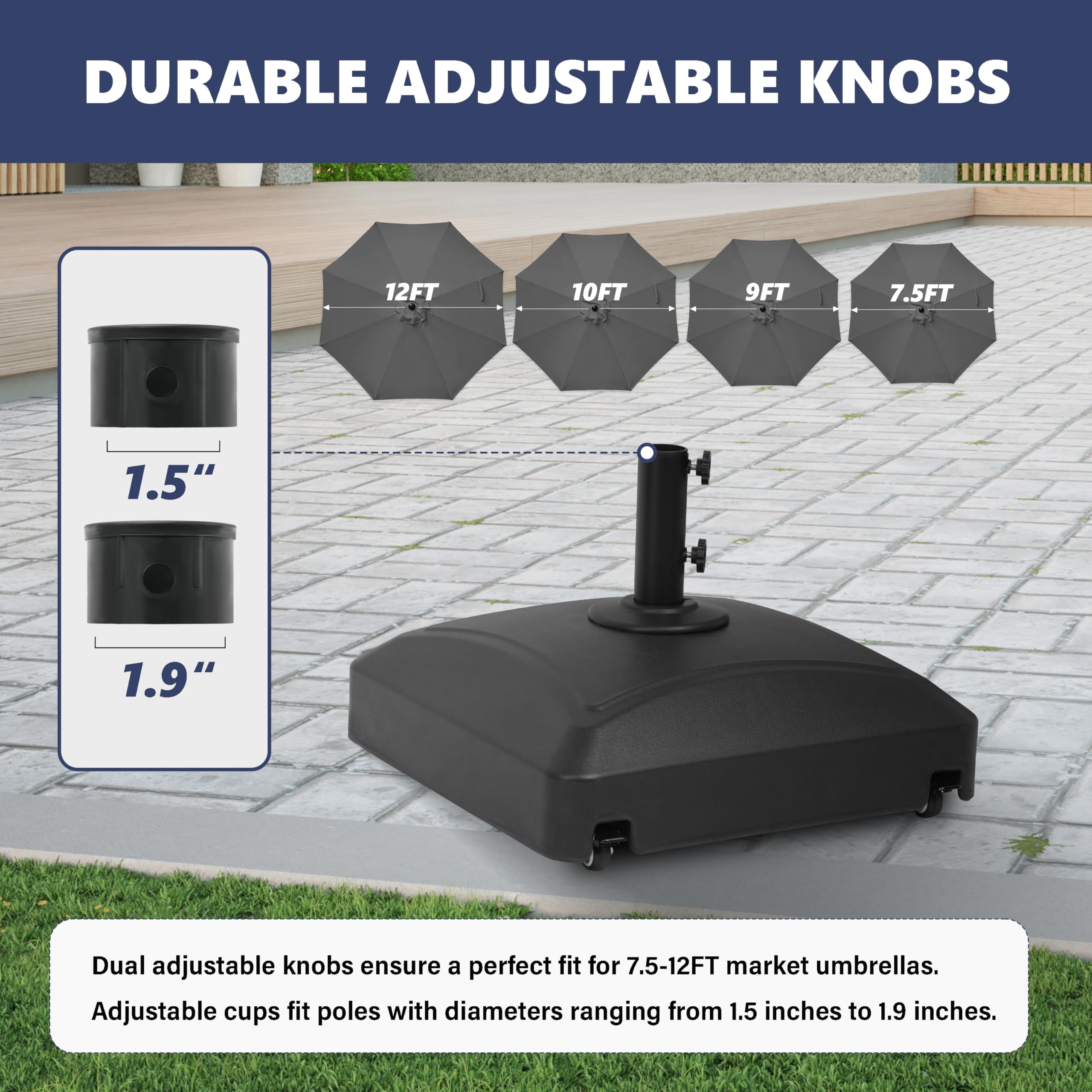 YSSOA steel pipe and knobs assembly showing quick secure umbrella fit