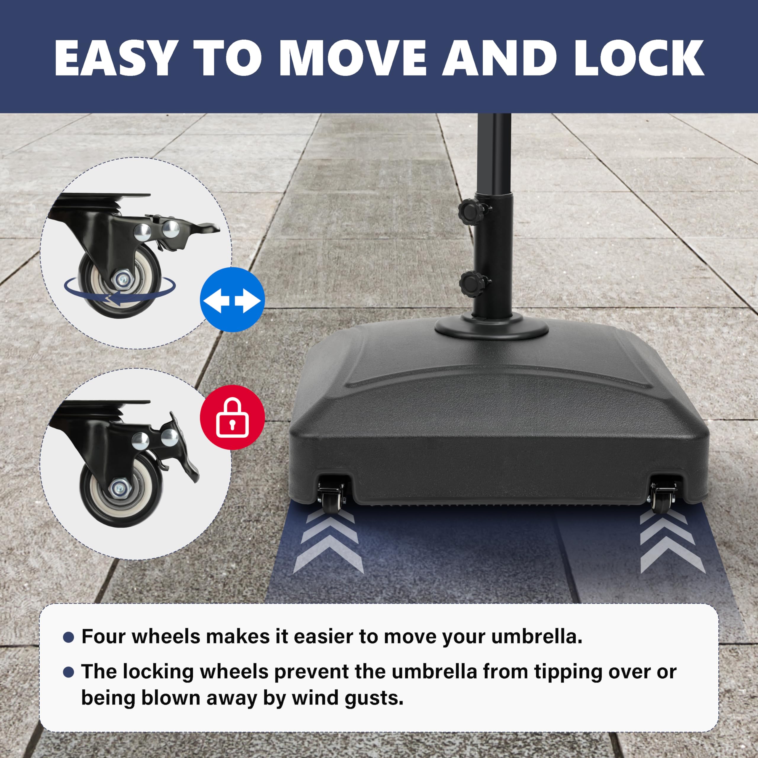 YSSOA wheel and lock closeup demonstrating mobility plus secure locking