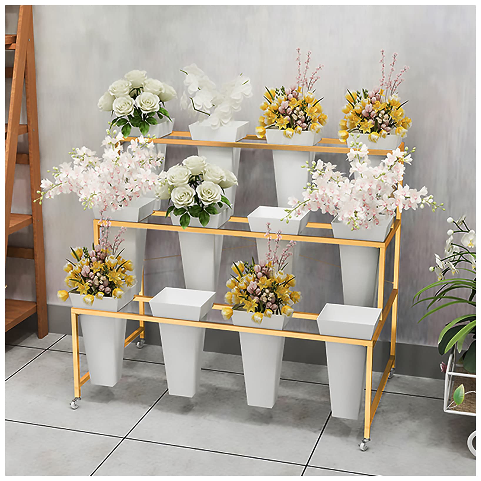 YTLEMON front view of full three-tier stand showing 12 buckets and tidy display benefit