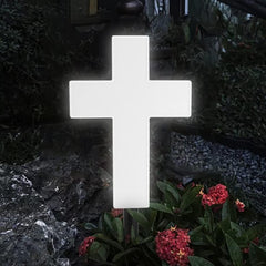 YtotY front view of white cross stake showing clear LED glow benefit