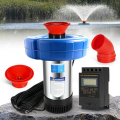 Ytrica front view of floating fountain showing attractive spray and reliable aeration
