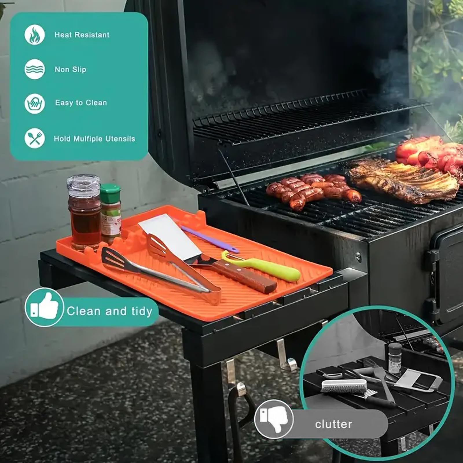Ytuomzi size scale with spatula and tongs demonstrating capacity and tool separation
