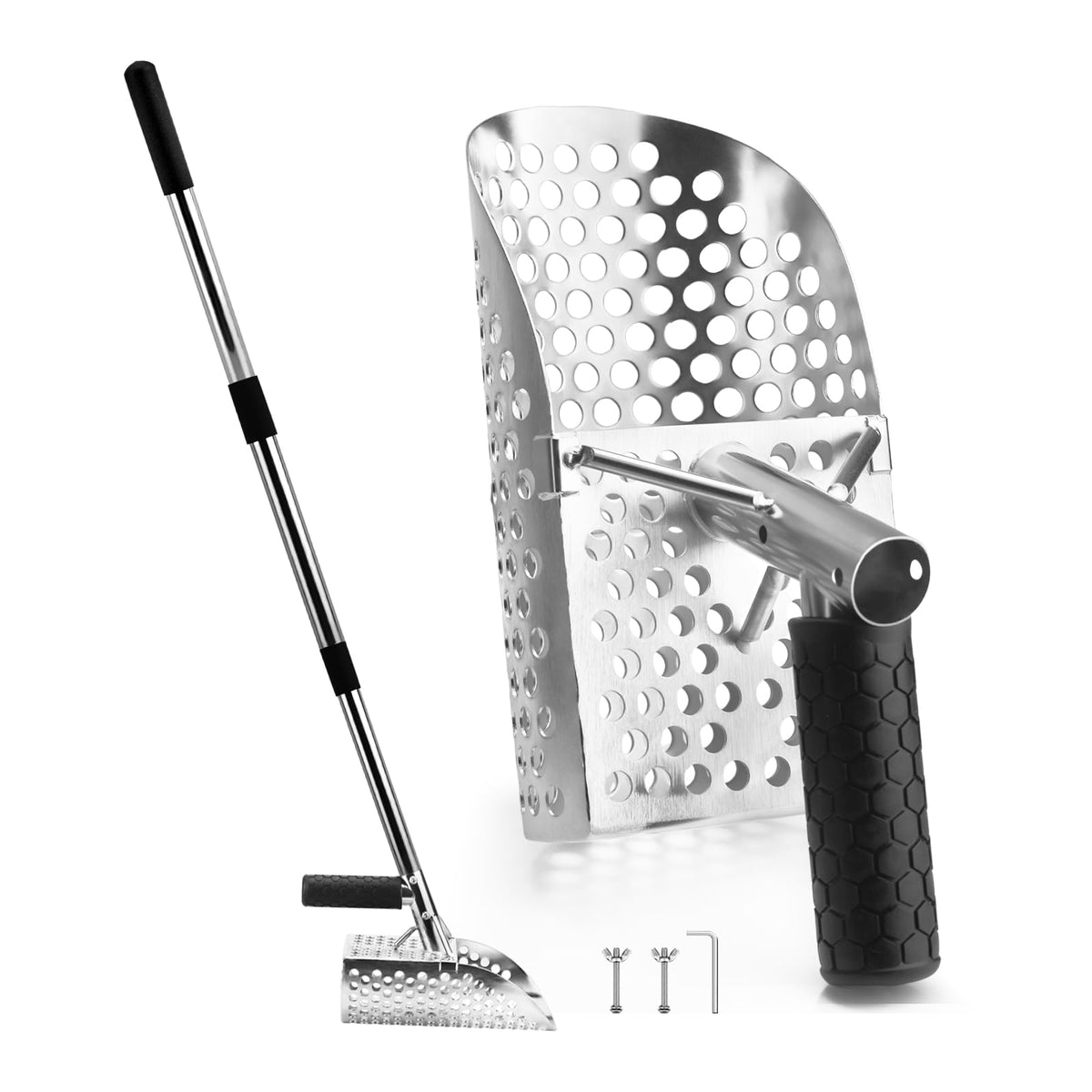 YTYLSJ sand scoop front view showing durable stainless steel and scoop shape for fast sifting