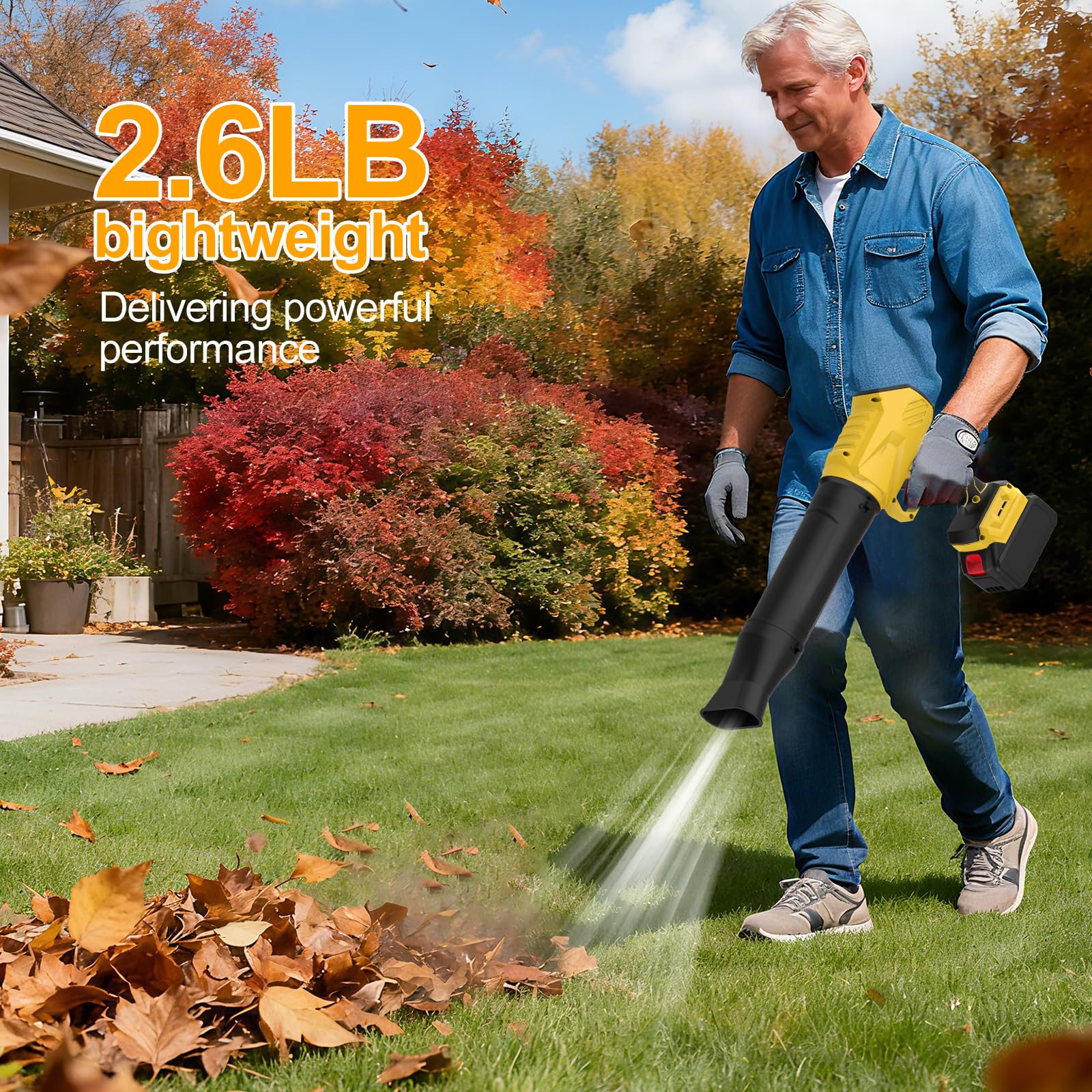 YUANRAN clearing leaves on driveway showing fast debris removal advantage