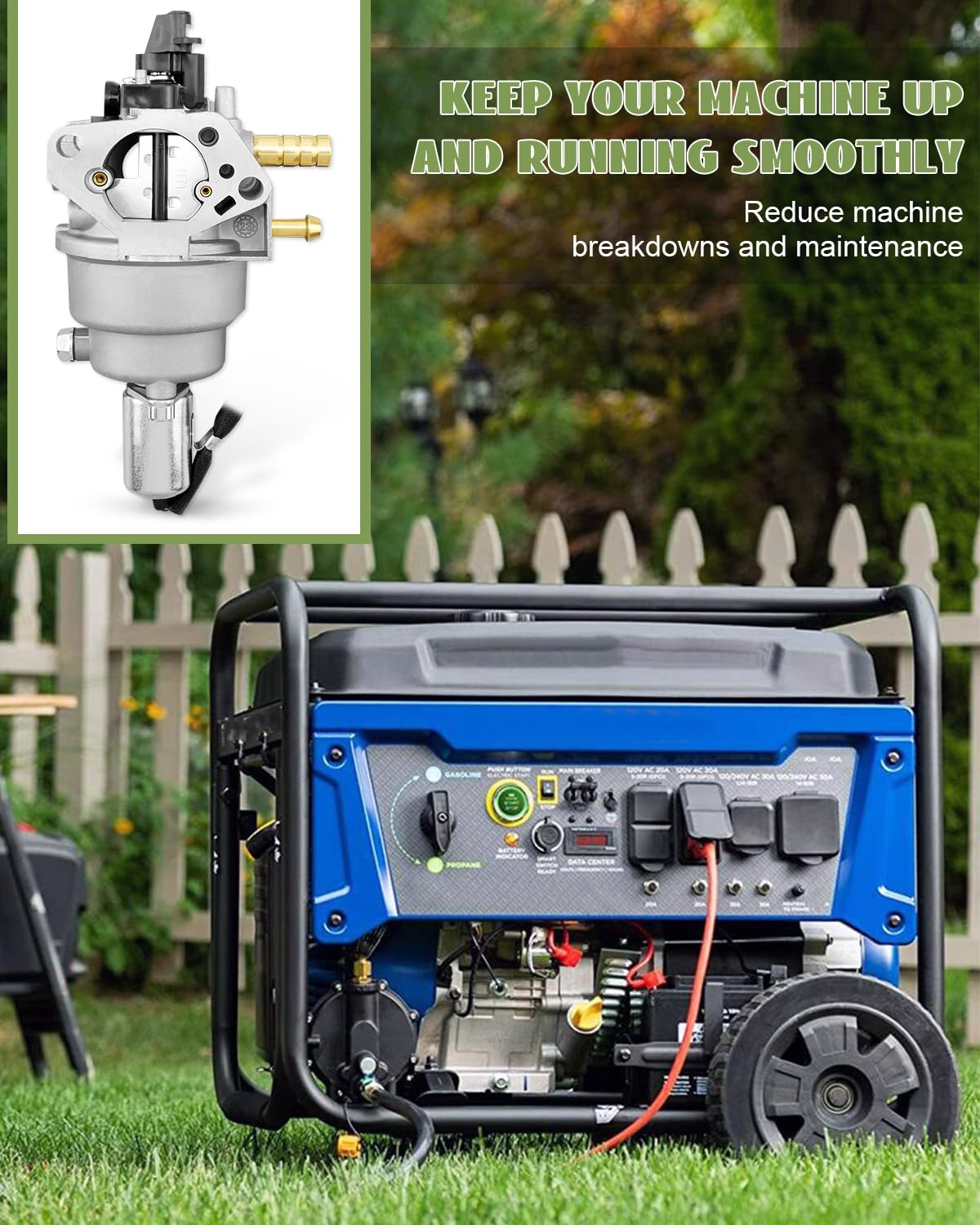 YUANTUO carburetor installed on WGen9500DF generator demonstrating compatibility benefit